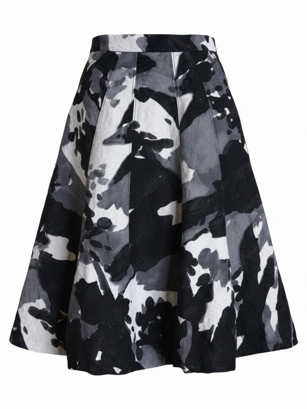 Floral Camo A-Line Linen Skirt - Black & Gray Size 4